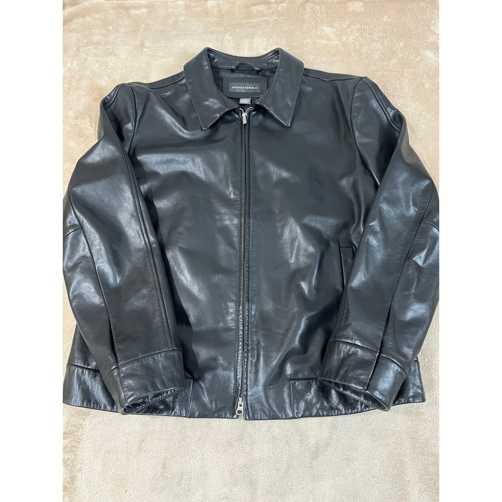 Banana Republic Jacket Genuine Leather Mens XL Black Full zip Classic Pocket